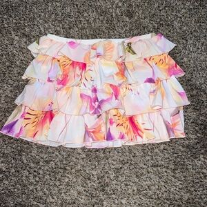 Urban Outfitters Floral Ruffle Mini Skirt - Pink and Orange